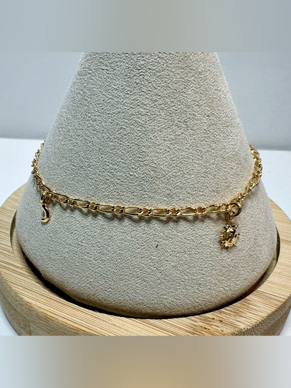 Super dainty 18k Gold Filled Bracelet with Mini Sun & Crescent Charms.